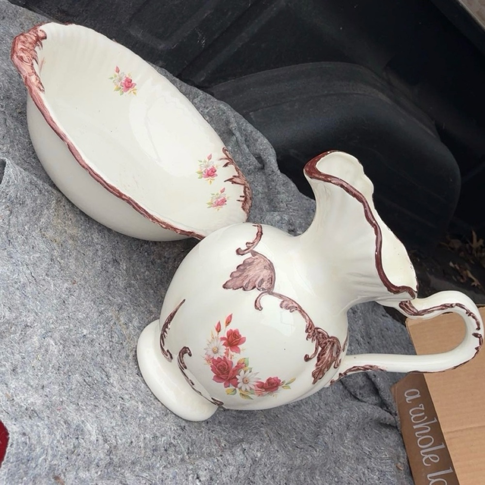Vintage Floral Ceramic wash basin and pitcher set